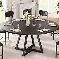 JOCOEVOL 51" Round Dining Table for 6-8, Industrial Wood Pedestal Kitchen Table, Space-Saving Black Circle Table for Small Spaces