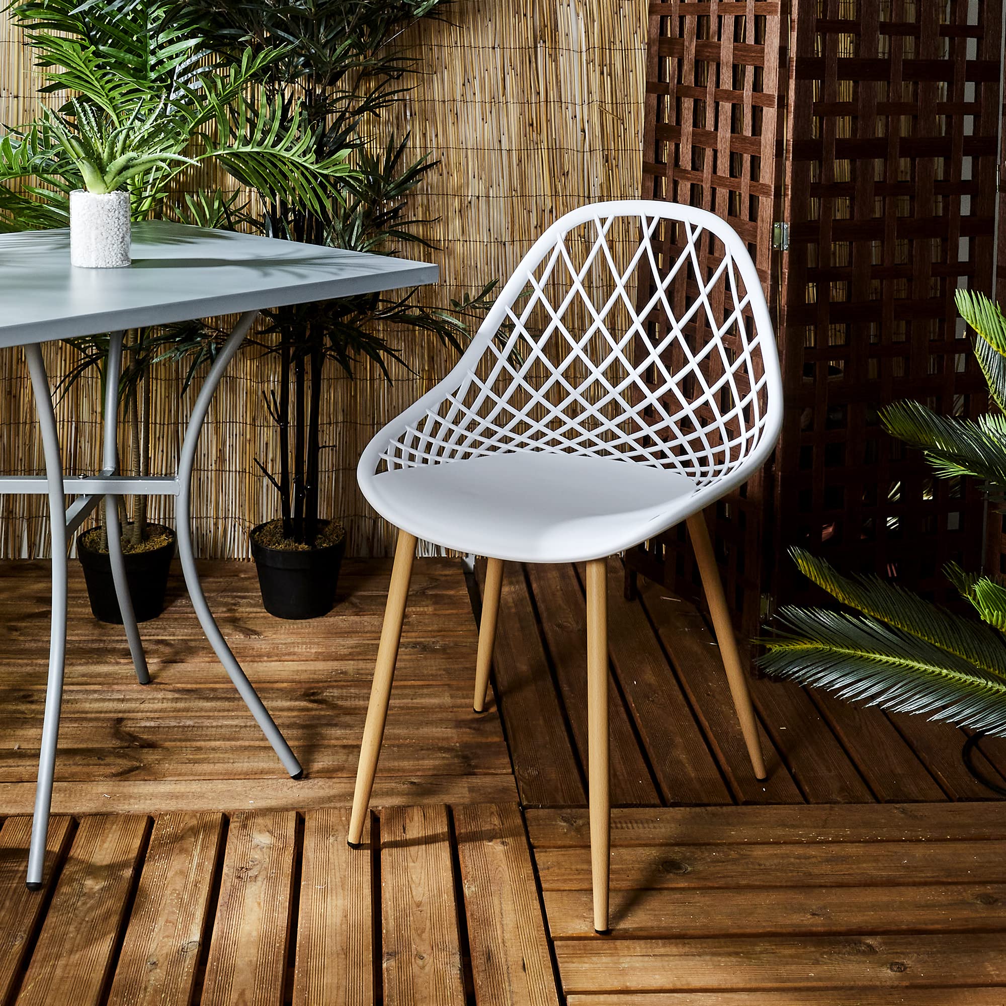 HOME DECO FACTORY Pack de 4 Sillas Malaga Interior y Exterior Blanco