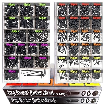 EEEEE 1820pcs Machine Screw Assortment Kit, M2 M2.5 M3 M4 M5 Metric Bolts and Nuts Kit with Lock and Flat Washers, Hex Button Head 10.9 Alloy Steel Cap Screw Set with Allen Wrench