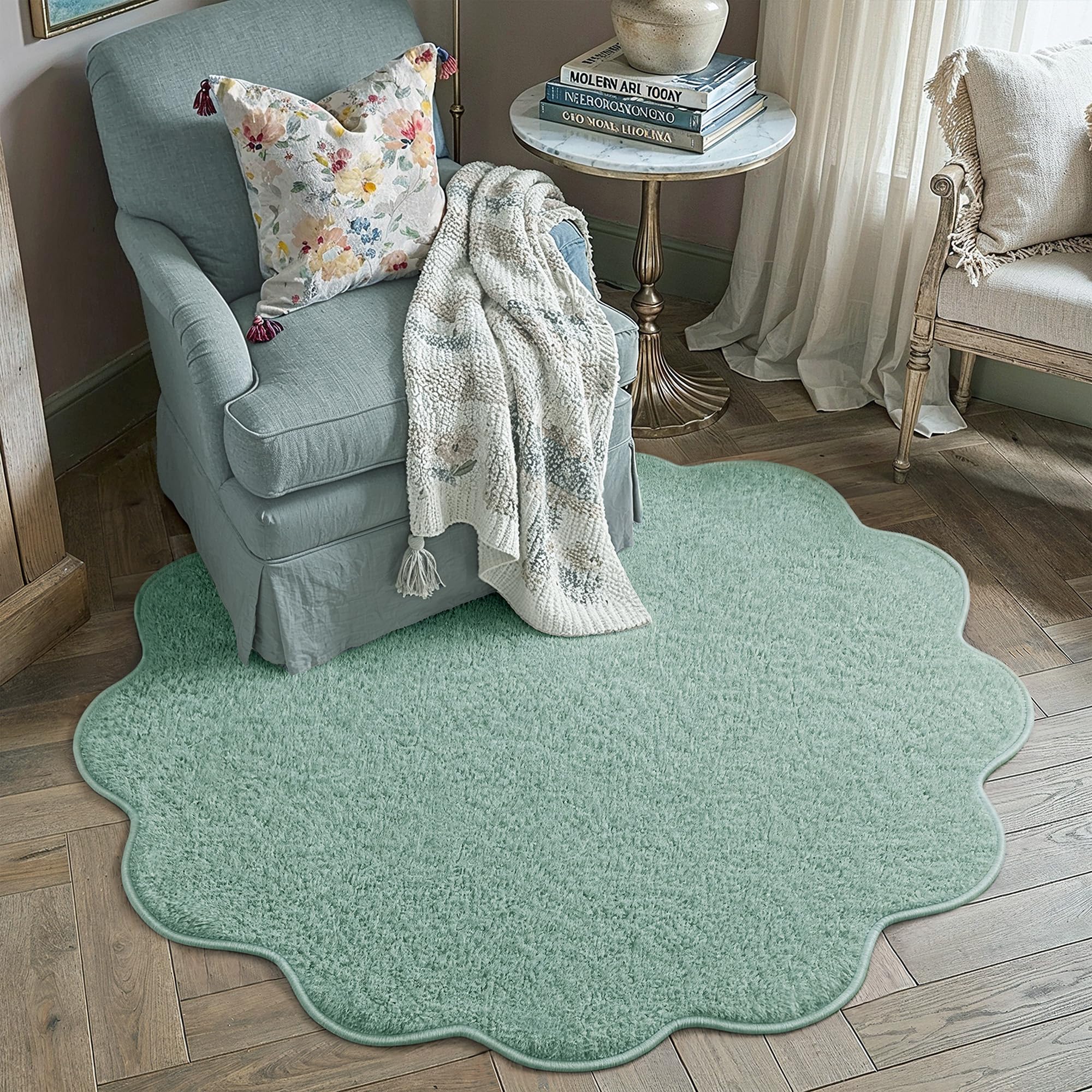 PureCozy Round Rug 120cm Soft Fluffy Washable Circle Carpet, Green