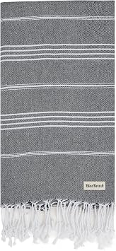 Blue Beach Turkish Towel - 100x180cm Large Turkish Hammam Peshtemal Towel - Super Absorbent, Quick Dry, Sand Free, Lightweight, Compact Towels for Swimming, Bath, Yoga Gym, Sauna and Travel Black,1