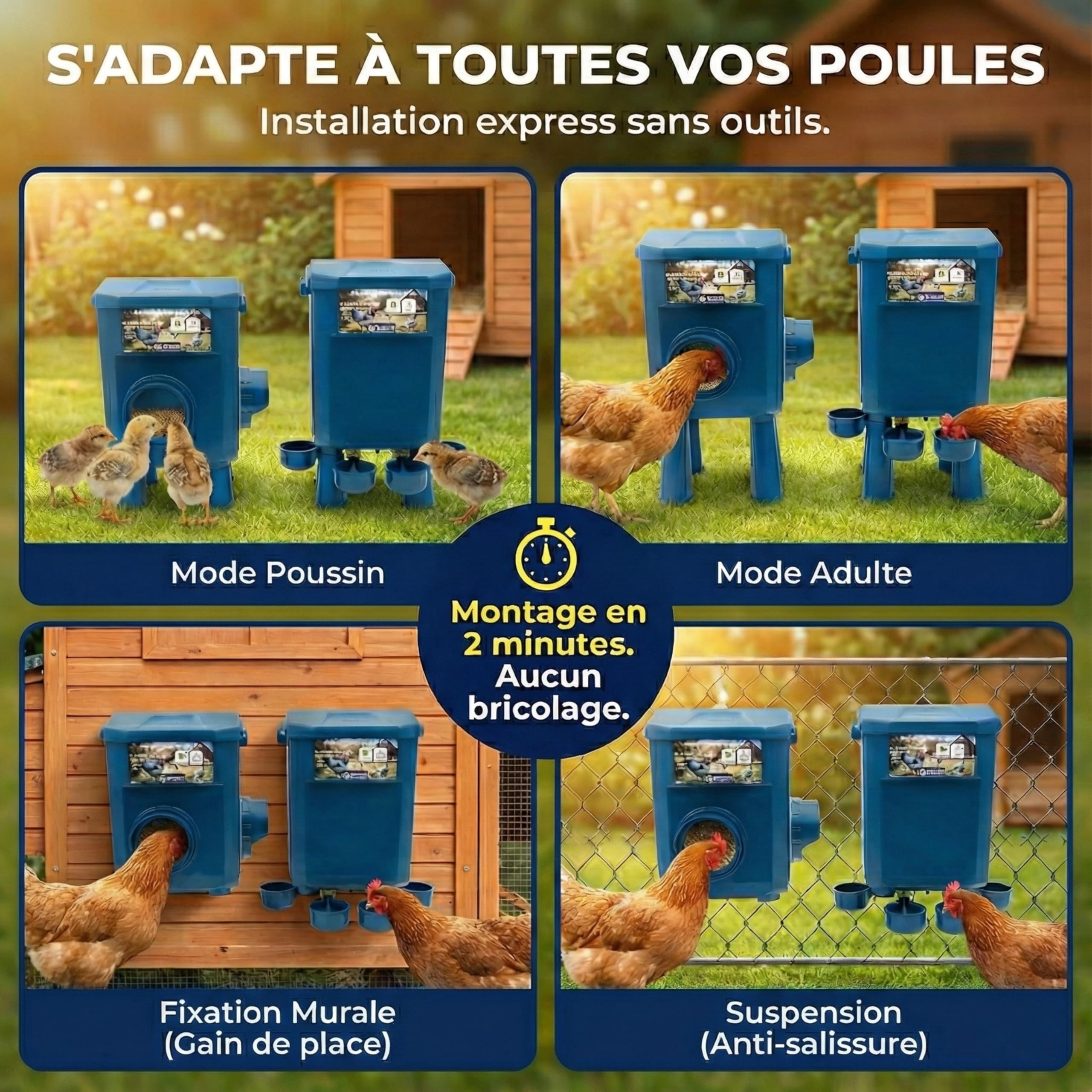 Kit Mangeoire et Abreuvoir Poules 8KG/7L – Anti-Nuisibles Valve Automatique Anti-Cyanobactéries, Ideal Microfermes et Élevages Amateurs, Autonomie Longue Durée, Réduit Rechargement, Matériaux Durables