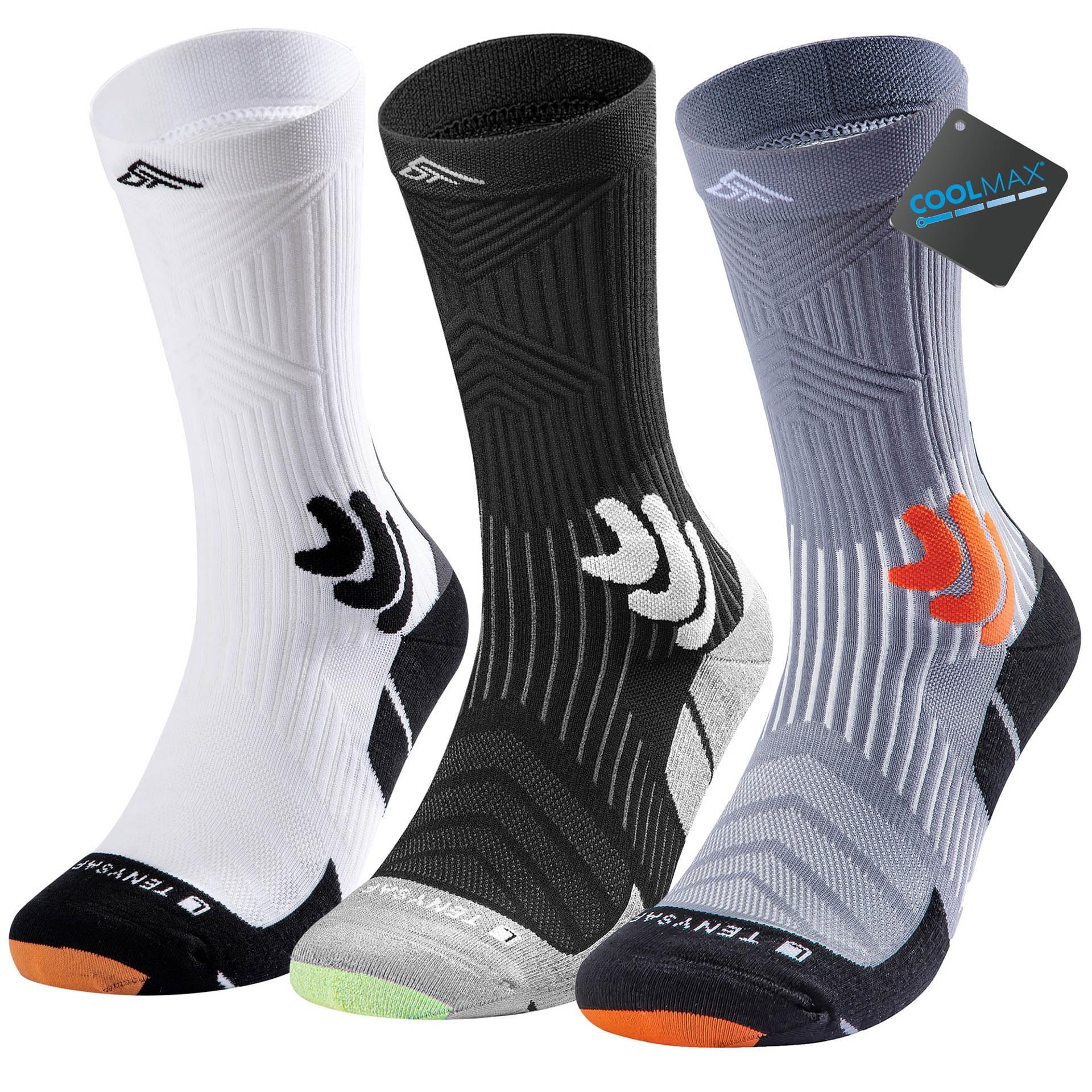 Lounwee Coolmax Kompressions Laufsocken für Herren: Crew Sportsocken mit Belüftungsnetz Schweißableitend for Wandern Sport