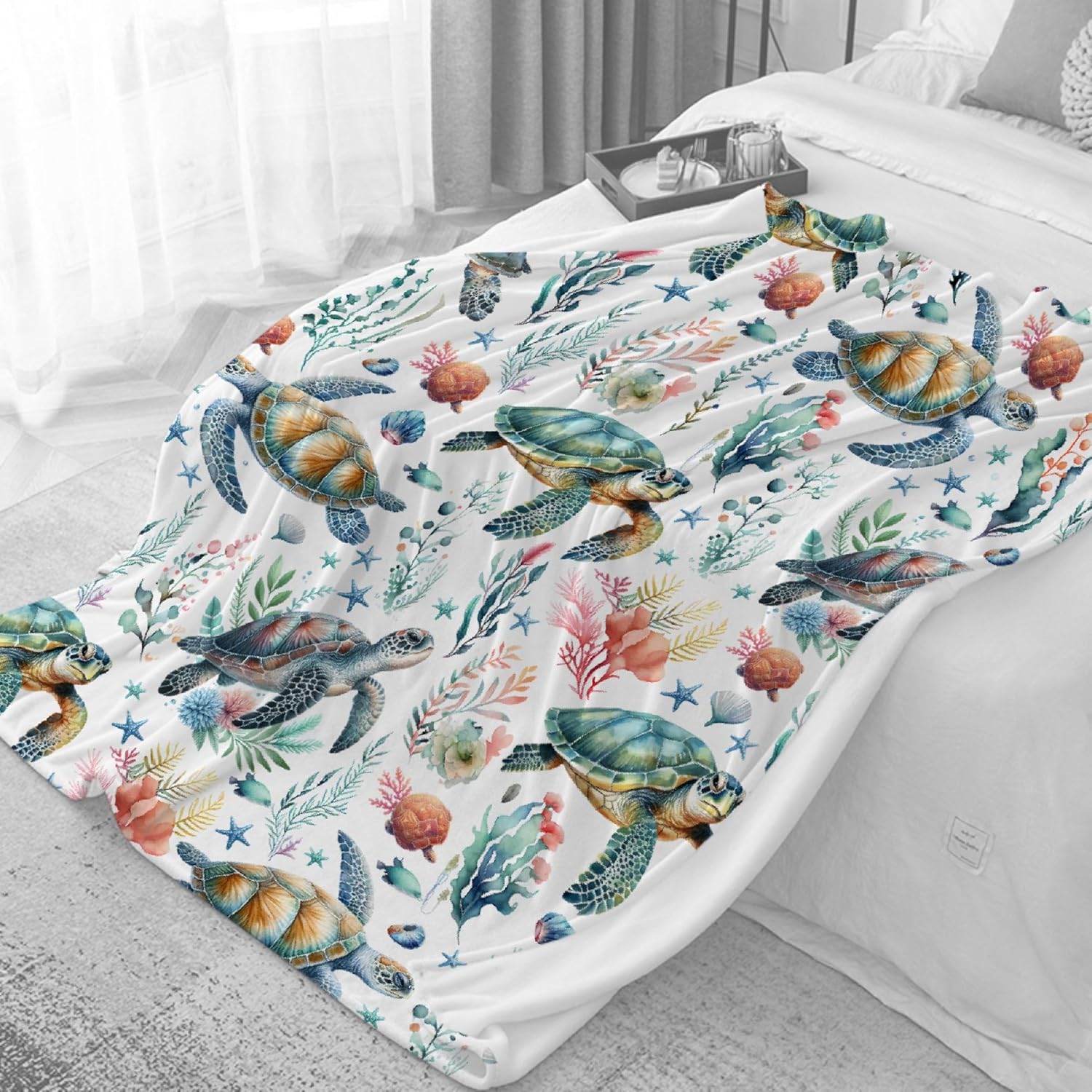 Sea Turtle Blanket Gifts - Ultra Soft,Cozy,Comfy,Warm,Flannel Throw for Couch Sofa Living Room,Ocean Animal Turtles Theme Decor,50"x60"-Teens/Travel Size