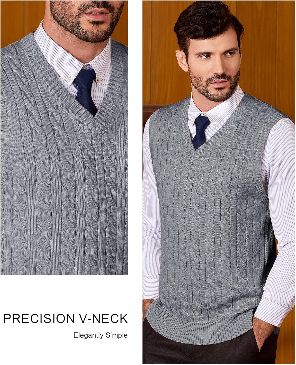 Kallspin Mens Sweater Vest Wool Blend Cable Knit V Neck Sleeveless Pullover Casual Bussiness Knitwear - Image 4