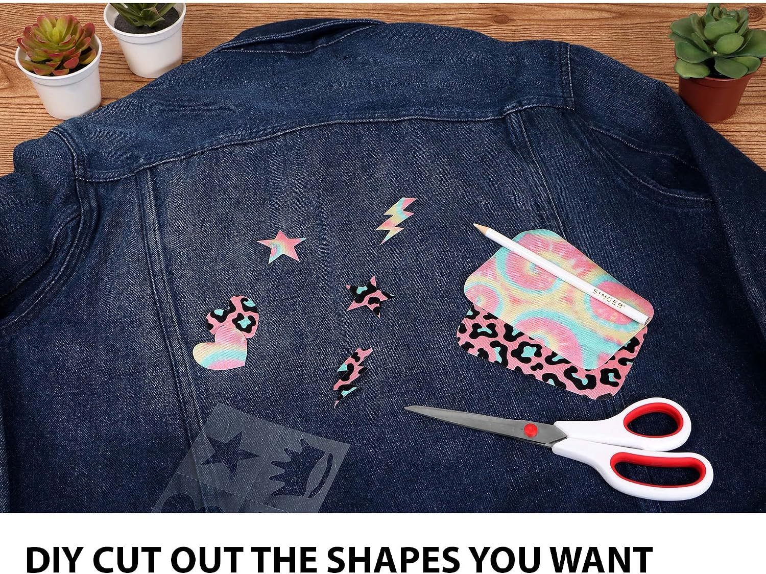 SINGER Fabric Iron-On Patches Tie Dye Set with Stencil, Set of 4