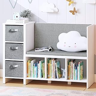 UTEX Kids Reading Nook Bench with Bookshelf, Kids Bookcase and Storage Organizer with Seat