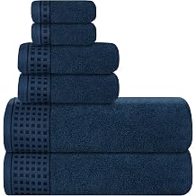 GLAMBURG 100٪ قطن فائق النعومة 6 عبوات مجموعة مناشف ، تحتوي على 2 مناشف حمام 28x55 بوصة ، 2 مناشف يدوية 16x24 بوصة و 2 مقود غسيل 12x12 بوصة ، ممتص صغير وخفيف الوزن & Quickdry - أزرق معدني