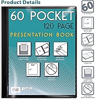 Vista 3 de Better Office Products Libro de presentación negro con 60 bolsillos, con cubierta frontal transparente, 120 páginas protectoras de hojas, hojas