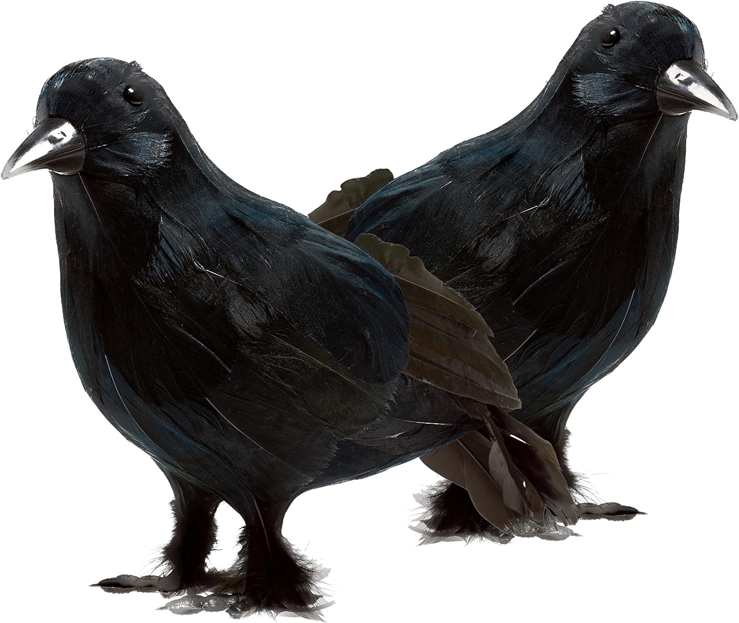 Prextex Crows Halloween Decoration - Black Bird Fall Decor, Witch Decor, Artificial Birds Gothic Home Decor, Fake Crow Halloween Kitchen Decor, Vintage Halloween Decorations Outdoor and Indoor (2pcs)