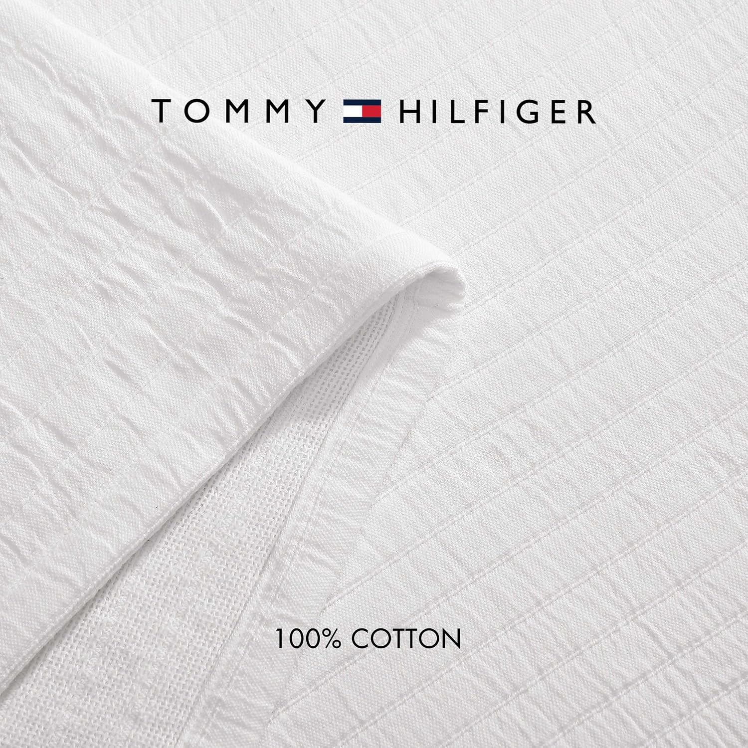 Tommy Hilfiger - Twin Cotton Blanket, Woven Channel Stitched Bedding, Medium Weight Soft Blanket, Anti-Pilling & Fade Resistant, Ideal for Layering, Oeko-TEX Certified (White)