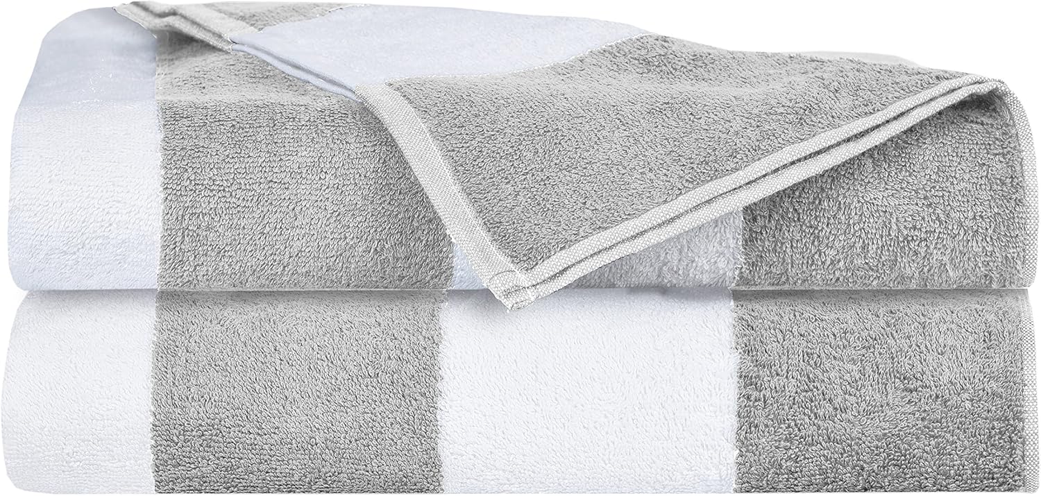 BELIZZI HOME 2 Pack Cabana Stripe Beach Pool Bath Towel Set 30X60 100% Ringspun Cotton Towels,Large Oversized Beach Towels,Beach Bath Towel,Beach Blanket, Highly Absorbent Large Bath Towel - Light Grey…