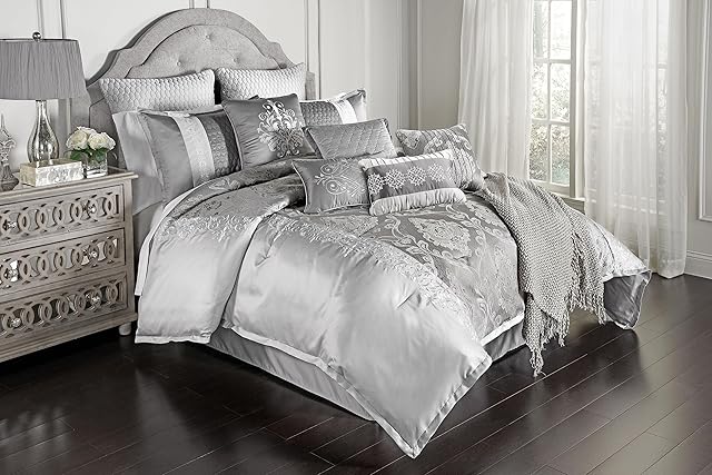 Riverbrook Home Elegant Collection Comforter Set, Queen, Kacee - Platinum, 12-Piece Set