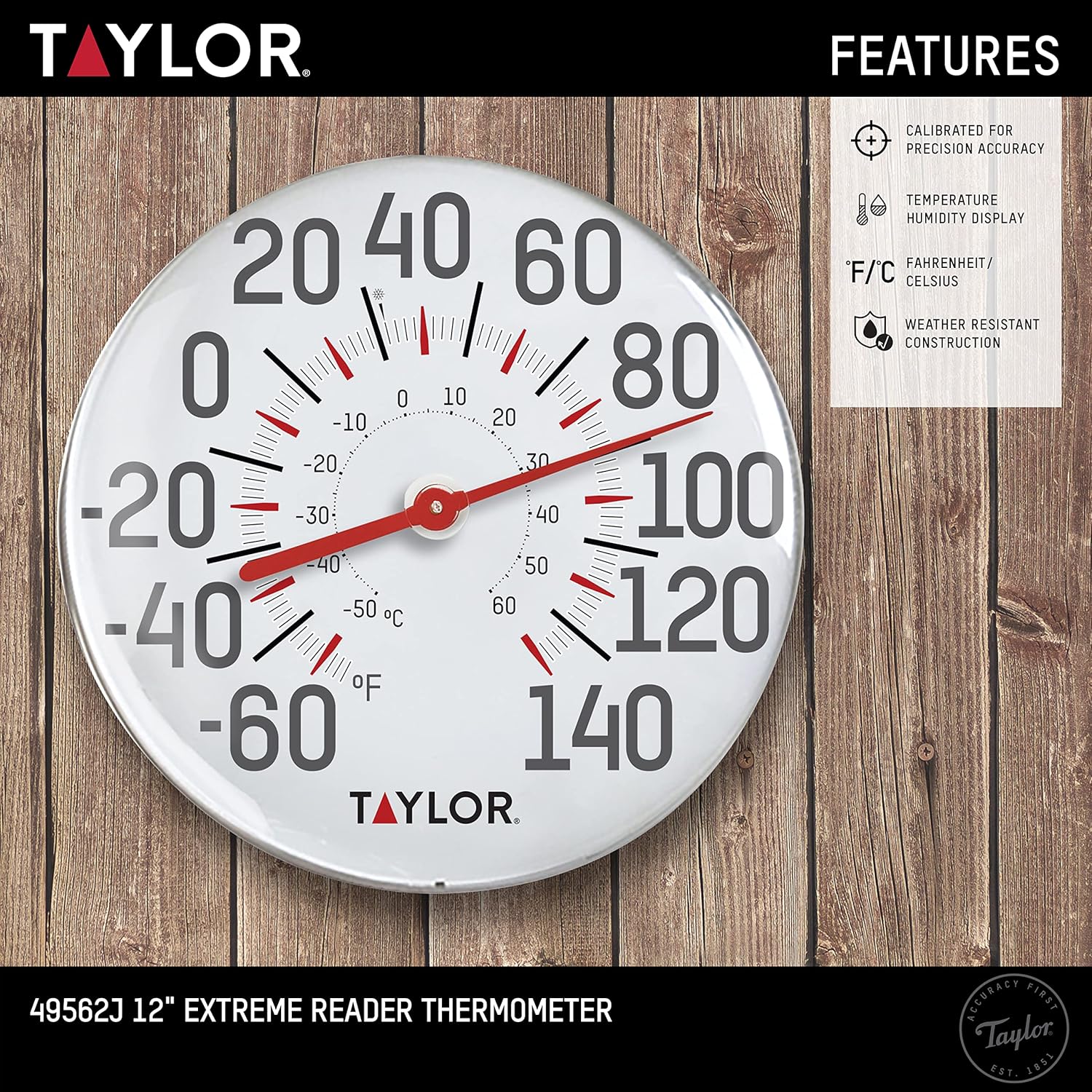 Taylor Extra Large Metal Wall Indoor Outdoor Thermometer, 18 inch & Metal Wall Indoor Outdoor Thermometer, 12 inch