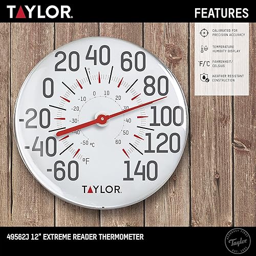 Miniatura 6 de Taylor Termómetro de pared de metal extra grande para interiores y exteriores, 18 pulgadas y termómetro de pared de metal para interiores y