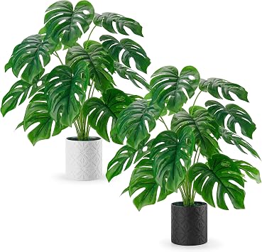 Der Rose 2 Pack 28 Artificial Plants Indoor Large Fake Potted Plants Faux Monstera Plants Indoor Tall for Home Farmhouse Bedroom Living Room Decor