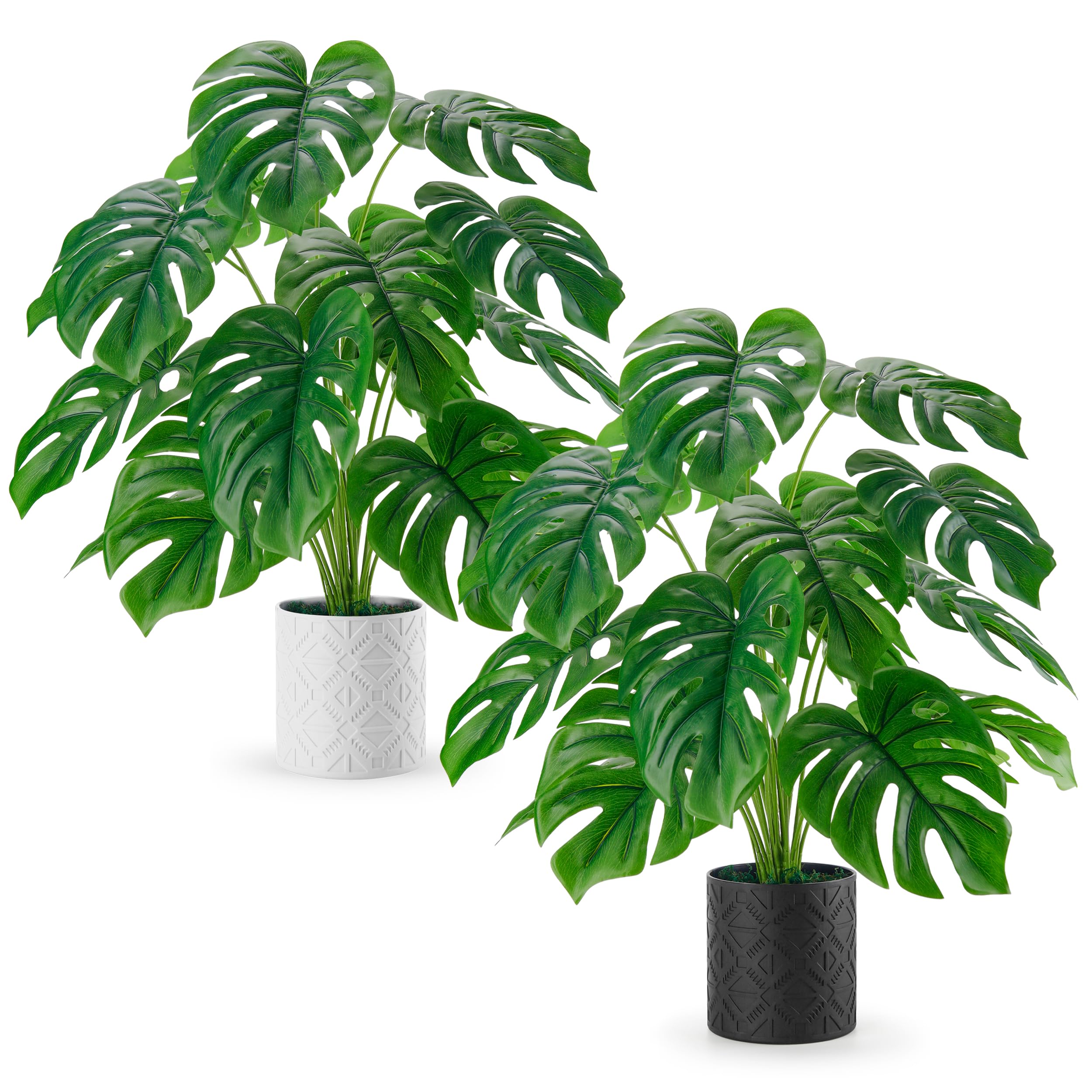 2 Pack 28'' Artificial Plants Indoor Large Fake Potted Plants Faux Monstera Plants Indoor Tall for Home Farmhouse Bedroom Living Room Decor