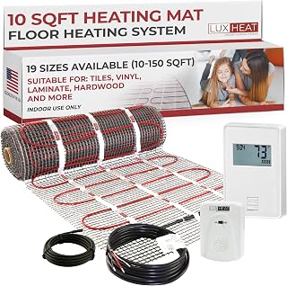 LuxHeat 10sqft Floor Heating Mat Kit - 120v Electric Floor Heating System - Radiant Heated Flooring System for Tile & Laminate - Includes UTN4 Non-Programmable Thermostat w/GFCI, Alarm & Sensor