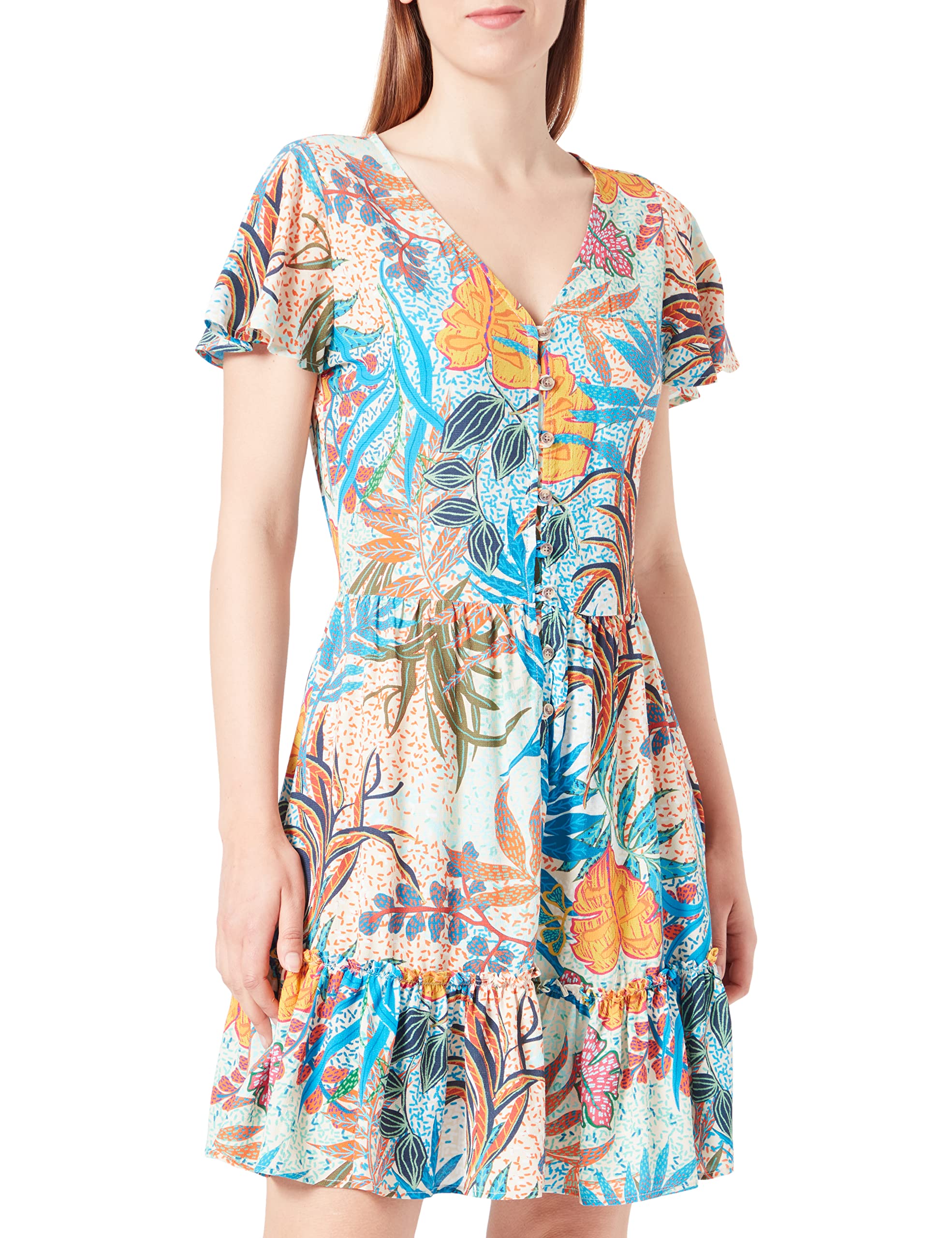 Robe Jersey Manches Longues Col V BCBG Max Azria - Bleu Iris Combo - Taille S Neuve Avec étiquette