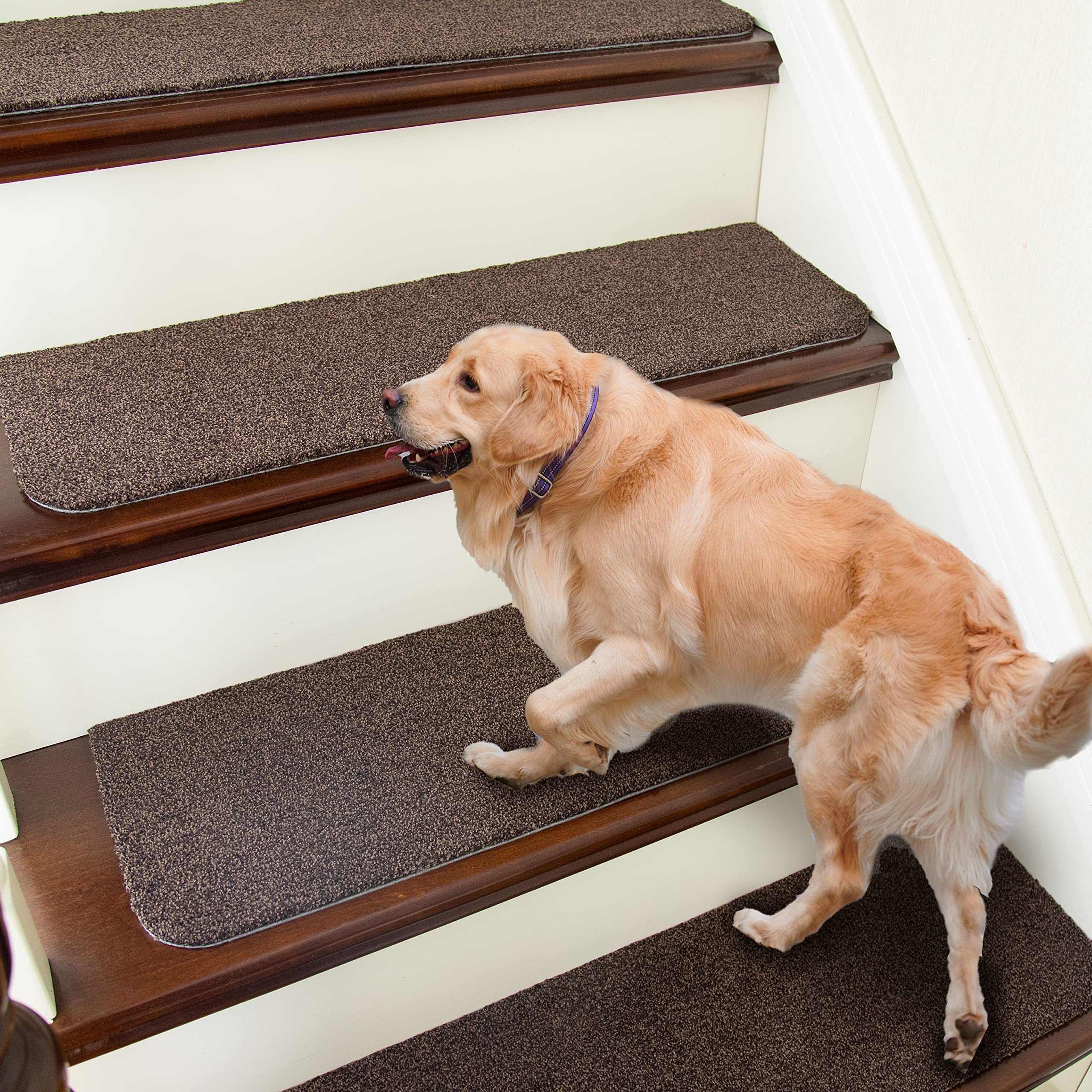 COSY HOMEER Stair Rugs for Kids and Dogs,Non-Slip Carpet Mat 28inX9in Indoor Stair Runners for Wooden Steps,100% Polyester TPE Backing 15pcs,Brown