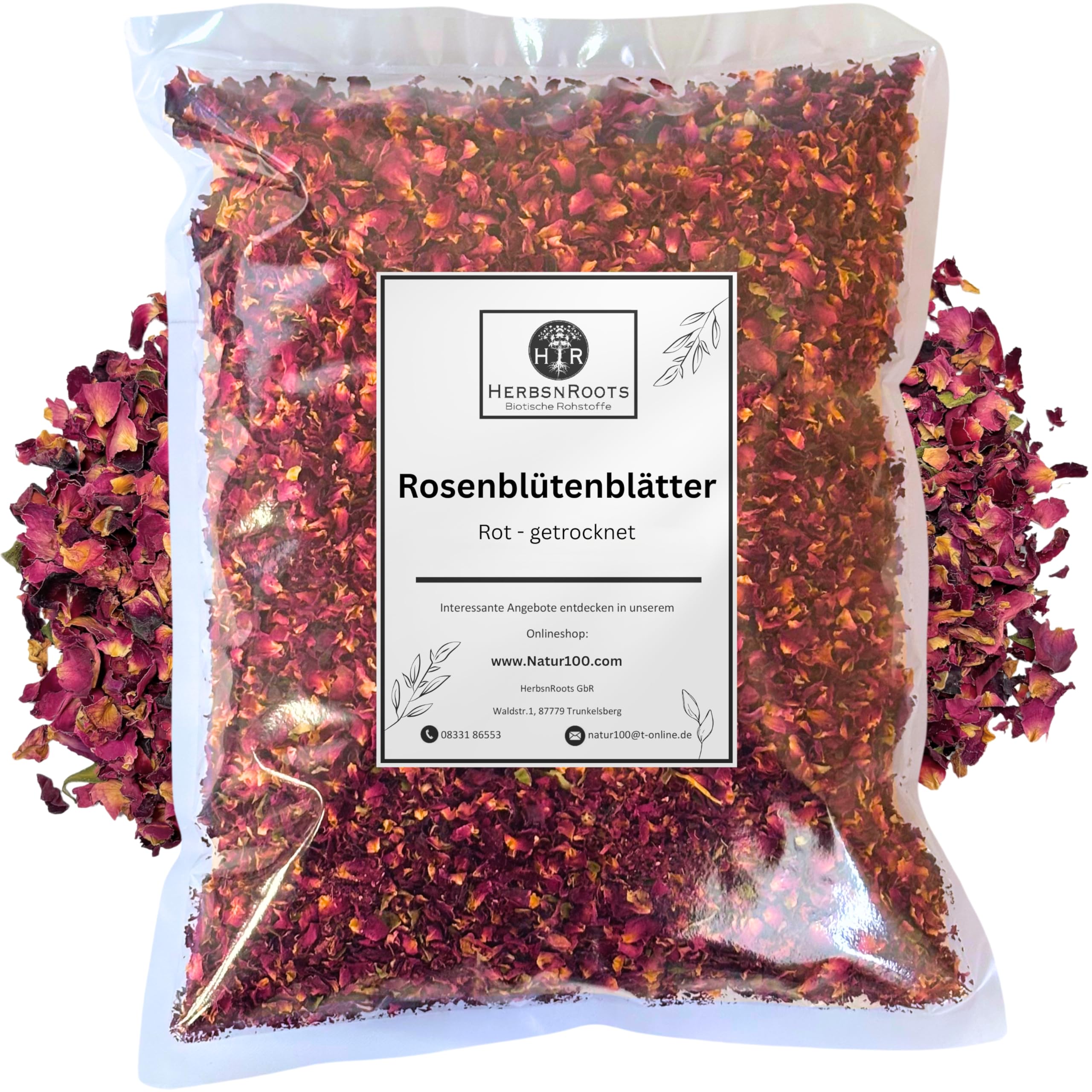 Echte Rosenblütenblätter 300g • getrocknet rot • Aromatisch duftend & volles Aroma • Ohne Zusätze, essbar & naturrein • Für Tee, Küche & Essblüten • HerbsnRoots