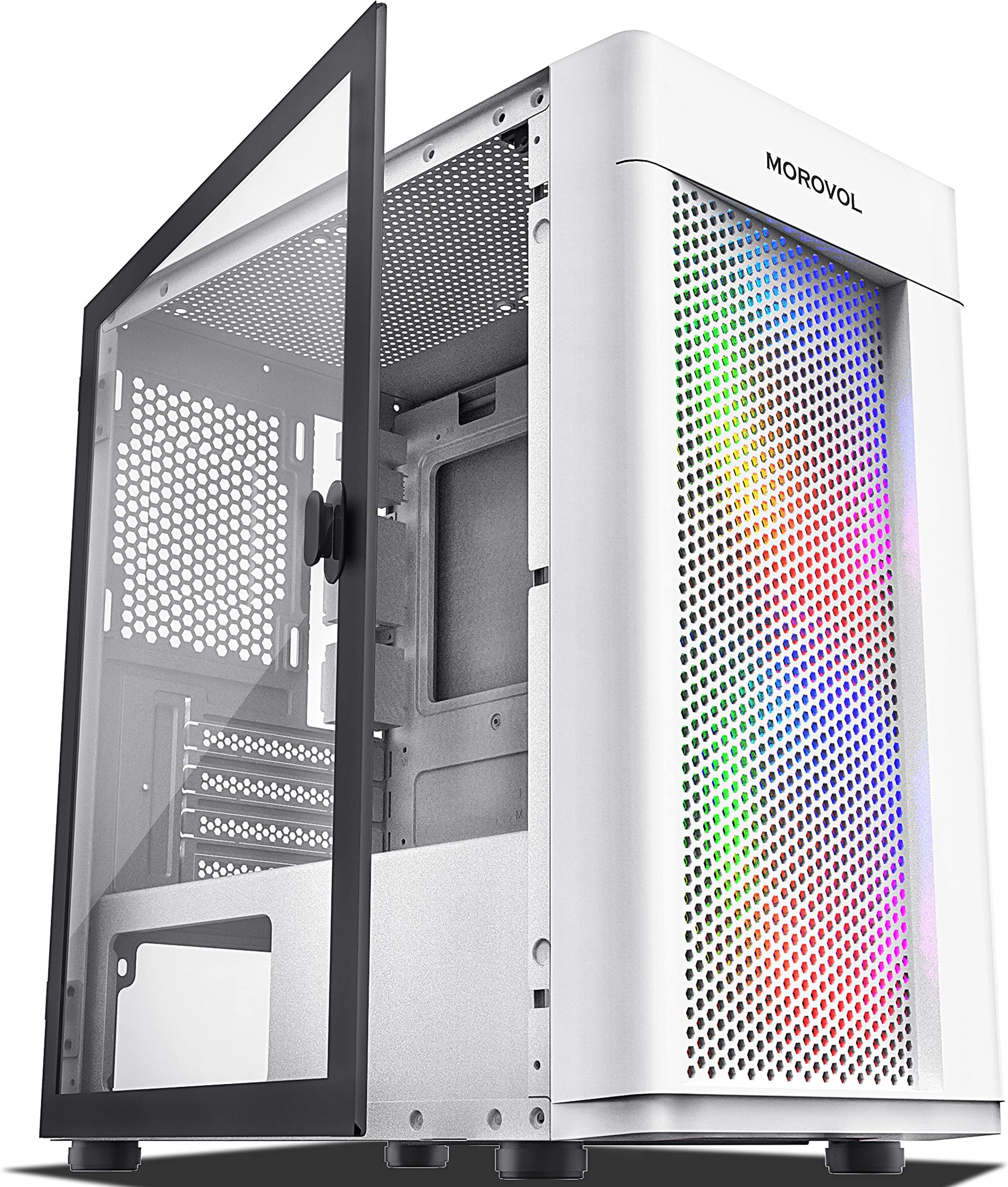 Mesh Micro-ATX Tower Computer Case, 2PCS × ARGB Fans Pre-Installed and 2×USB 3.0 Ports, Magnetic Design Opening Tempered Glass Panel & Mesh Front Panel Mini-ITX Gaming PC Case, White