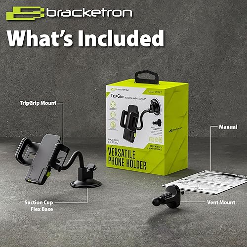 Miniatura 9 de Bracketron TripGrip - Soporte para ventana y ventilación, soporte GPS para automóvil, soporte para parabrisas para teléfono celular, incluye clip de