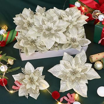 Alupssuc 24Pcs 6"&9" Artificial Poinsettia Christmas Flowers for Xmas Decor