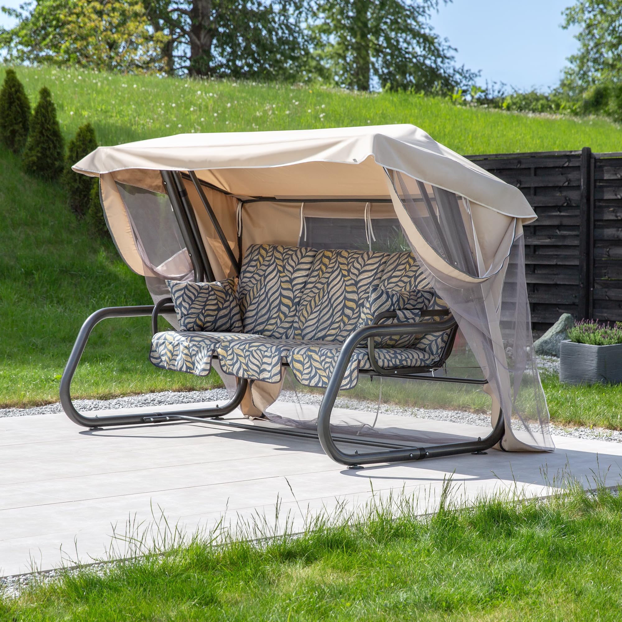 PATIO Hollywoodschaukel Auflage 180 cm Rimini/Venezia 3 Sitzauflagen mit Seitenkissen Gartenbankauflage Volant vorne