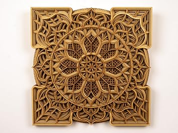 BHDecor Home Wall Decor Multilayered Laser Cut Carved Elegant Wooden Mandala Hanging MDF Panels for Decoration - Rustic Contemporary Artwork 22.8 x 22.8 inch 58cm