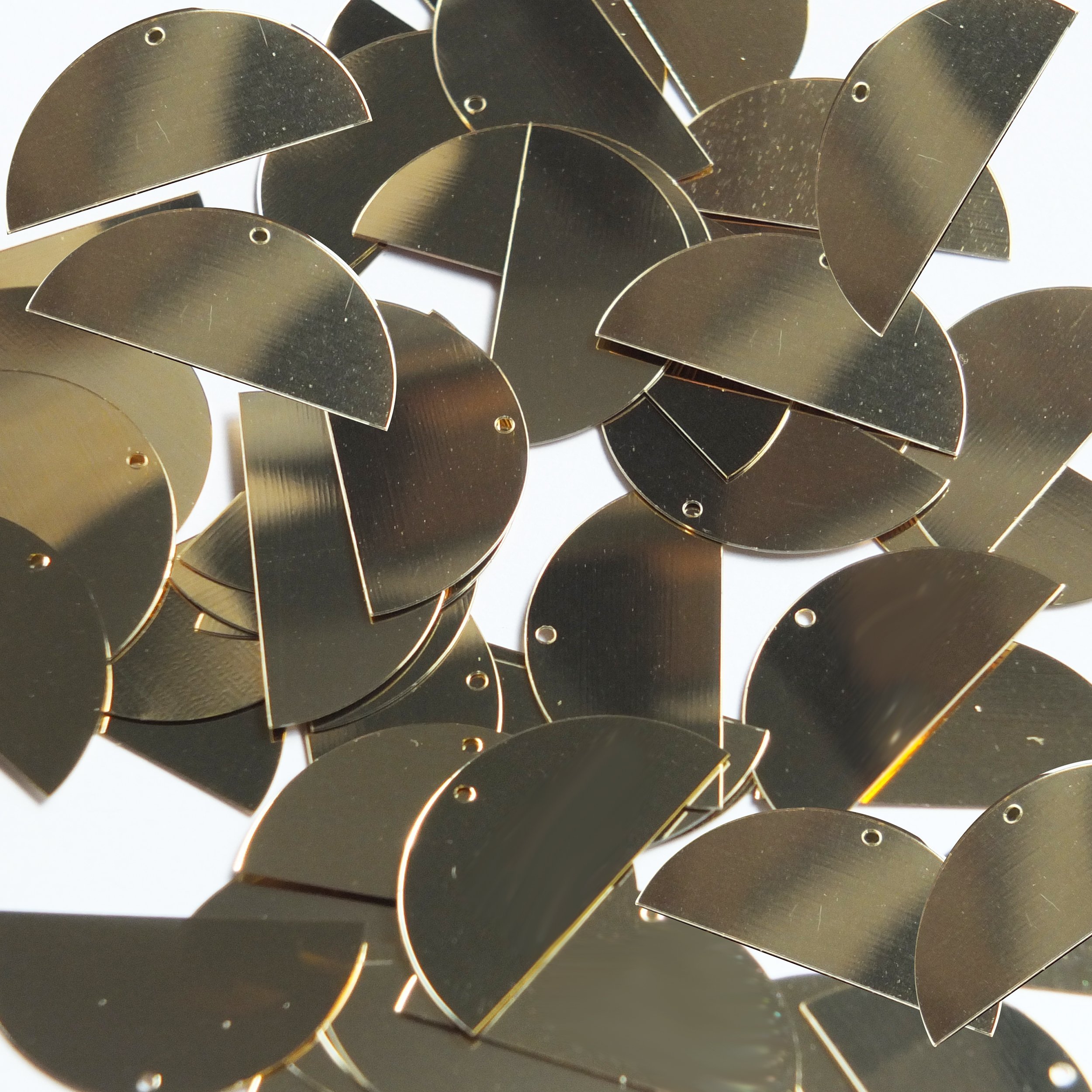 Sequin Half Round Semi Circle 30mm Gold Metallic Couture Paillettes. Made in USA.