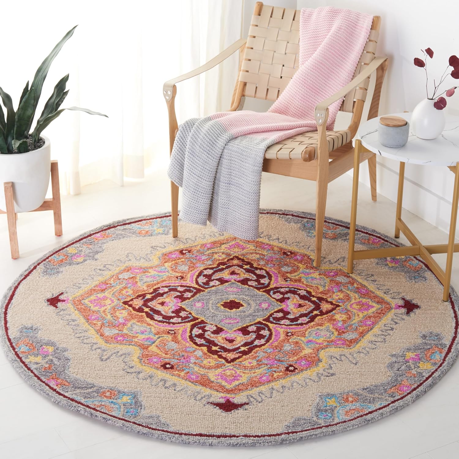 Safavieh Area Rug 8x10 - Micro-Loop Collection - Large - Beige & Orange, Handmade Wool, Ideal for Living Room, Bedroom, Office, Dining Space (MLP551B)