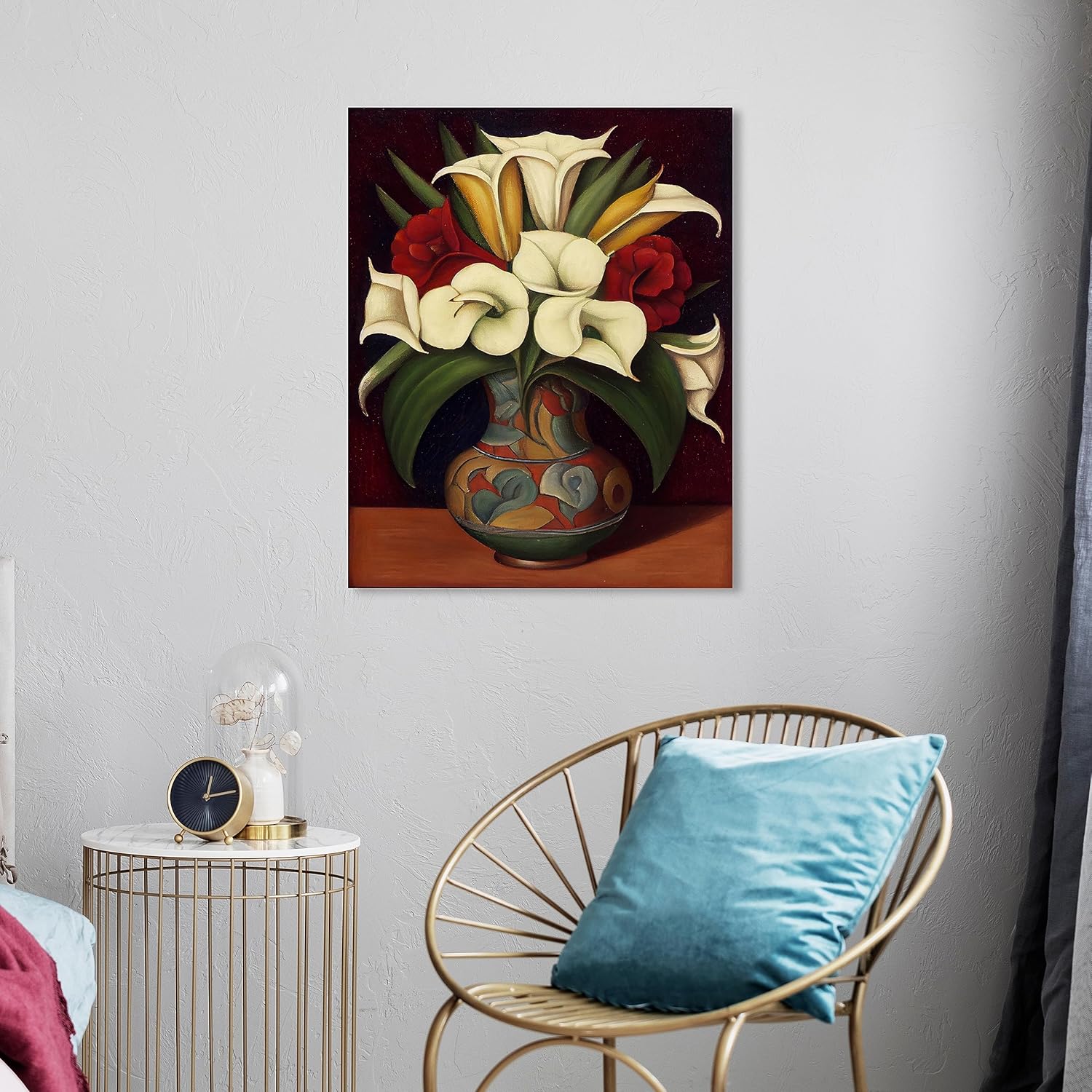 Wynwood Studio Floral and Botanical Traditional Wrapped Canvas Art - Mexican Flower Vase, Wall Art for Living Room, Bedroom, and Bathroom, 20" x 24", White and Brown Home Decor