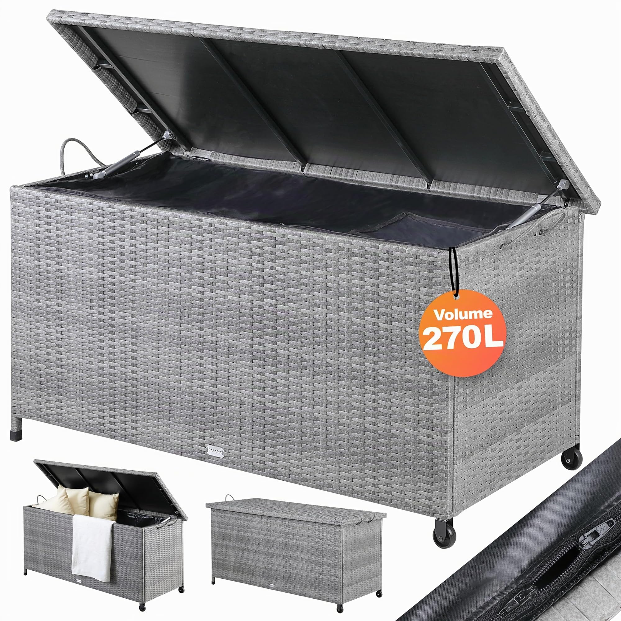 Casaria Baule da Giardino Salvaspazio 122x56x62cm Polyrattan Box Esterno con Rotelle Coperchio