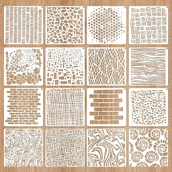 16 Pcs Geometric Stencils, 6x6 Inch Reusable Stencils for DIY Craft Tools, Spray Painting, for Wall Furniture Tile Decor, PET Material