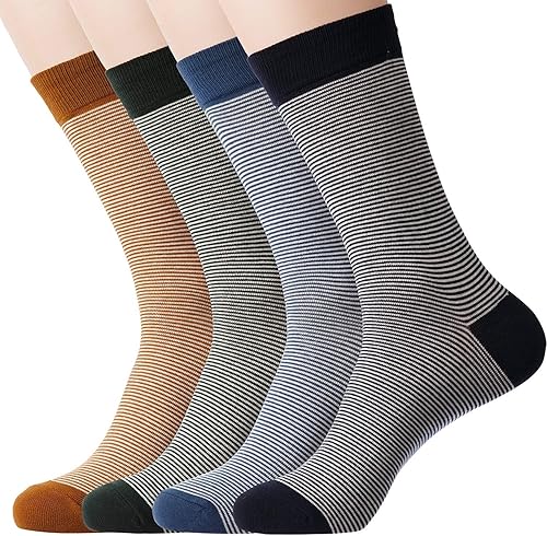 KONY Paquete de 4 calcetines de algodón de alta calidad para hombre, coloridos y divertidos, calcetines de negocios, a rayas, regalo para hombres,