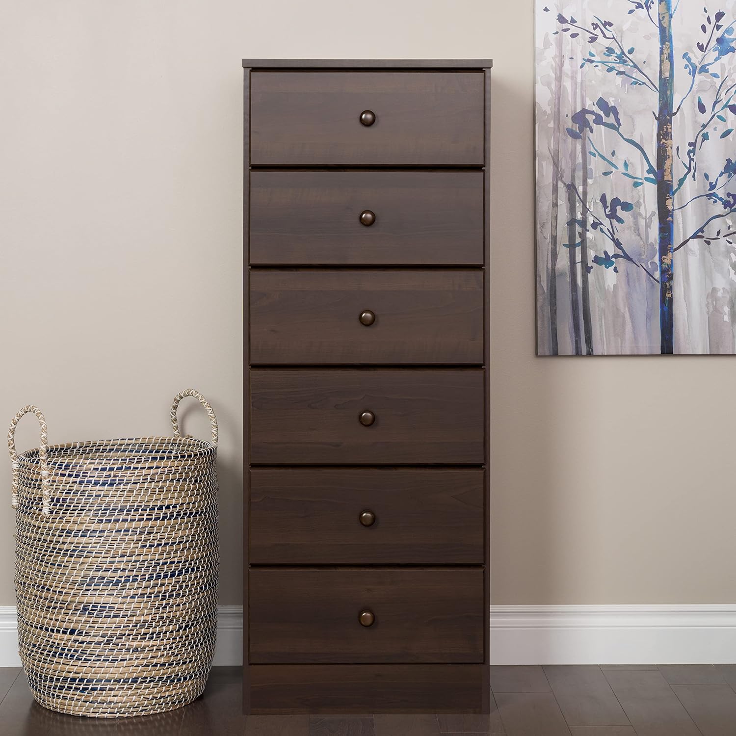 Prepac Astrid 6-Drawer Tall Chest, Espresso & 6 Drawer Double Dresser for Bedroom, Espresso