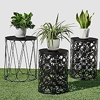 Vista 17 de Y&M Juego de 3 mesas auxiliares redondas de alta resistencia, mesa auxiliar para uso multifuncional en interiores, taburete de jardín decorativo al