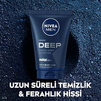 NIVEA MEN Men's Face and Beard Cleansing Gel Deep Dimension 100 ml, Moisturizing, Oil Purifying, Active Carbon, All-Day Refreshment
