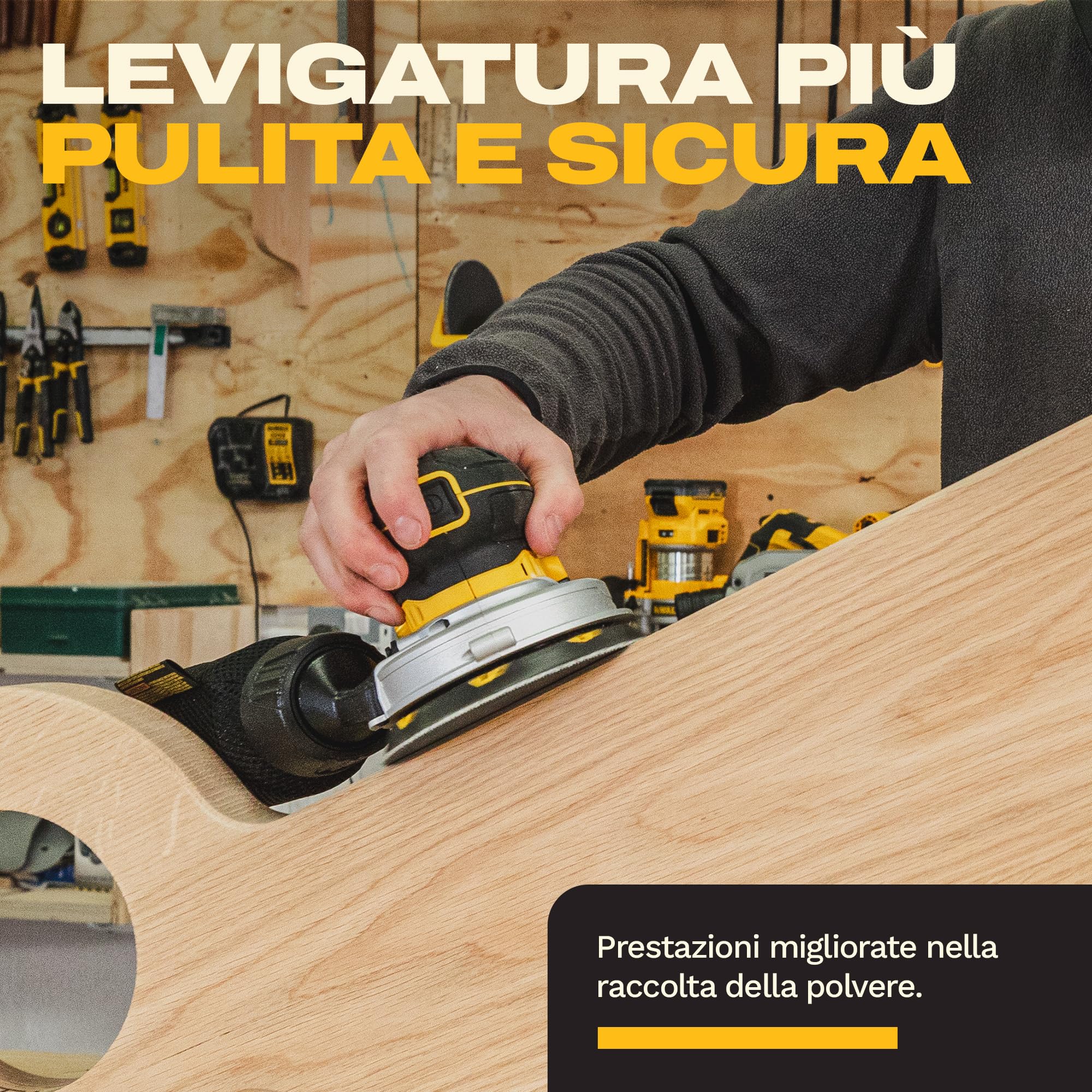 DEWALT Levigatrice roto-orbitale 18V XR BL 125mm con borsa morbida e 1 confezione di dischi abrasivi, DCW211KN-XJ