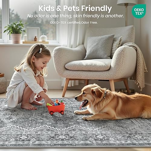 Miniatura 7 de Rugland Alfombras de área de 8 x 10, alfombra lavable resistente a las manchas, alfombras antideslizantes para sala de estar, alfombras tribales