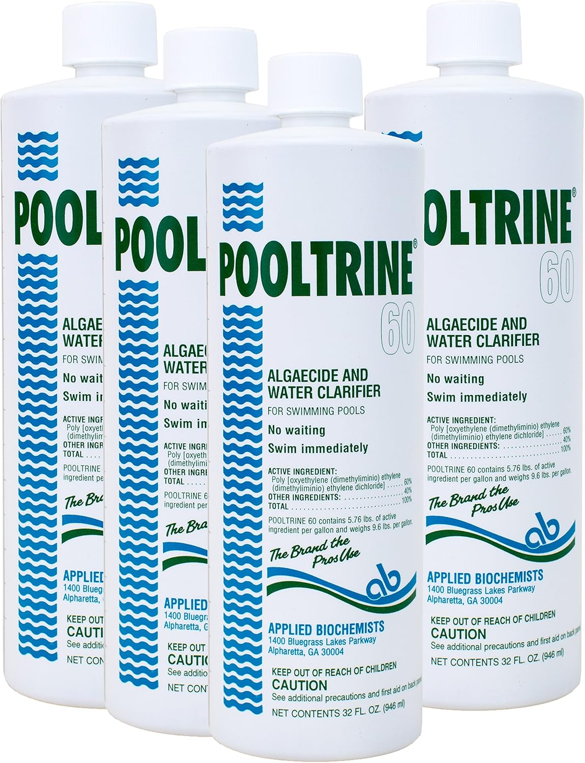 APPLIED BIOCHEMISTS Pooltrine 60 - 1 Qt, 4 Pack - Liquid Algaecide for Swimming Pools