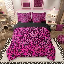 jejeloiu Kids Hot Pink Leopard 7 Piece Bedding Set Queen Size Animal Print Comforter Set with Sheets for Boys Girls Teens Cheetah Bed in a Bag Breathable Soft Women Men Safari Bedroom Decor