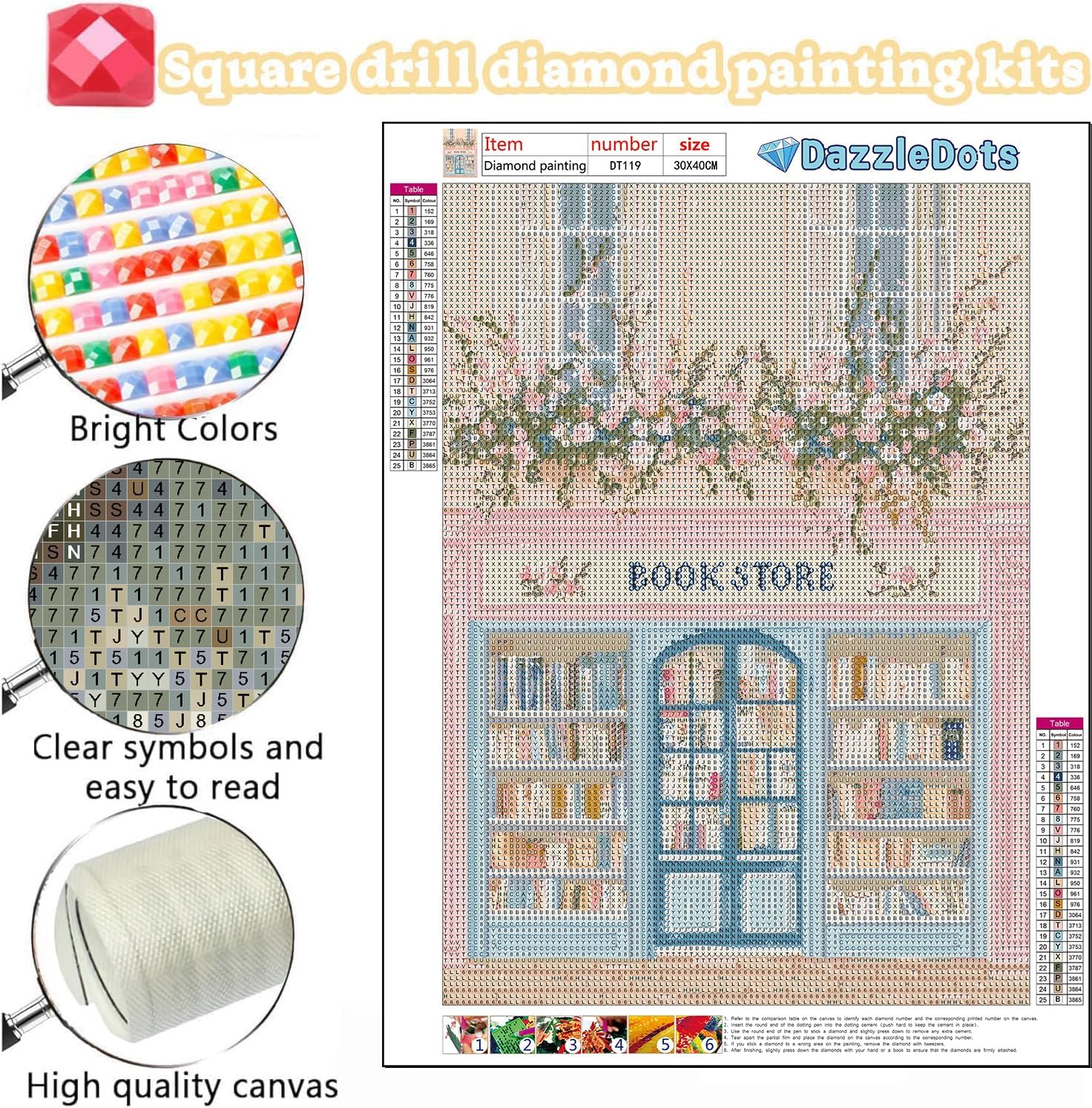 DAZZLEDOTS Pink Book Shop Diamond Art Kit for Adult Square Diamond Painting image 3