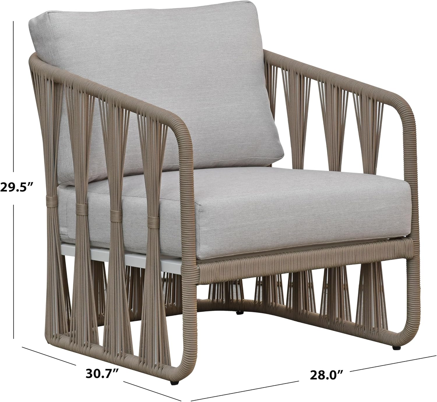 SAFAVIEH Couture Outdoor Patio Furniture Collection - Franklyn Tan & Beige Rope Accent Chair, Aluminum Frame with Cushions, Fully Assembled (CPT4014B)