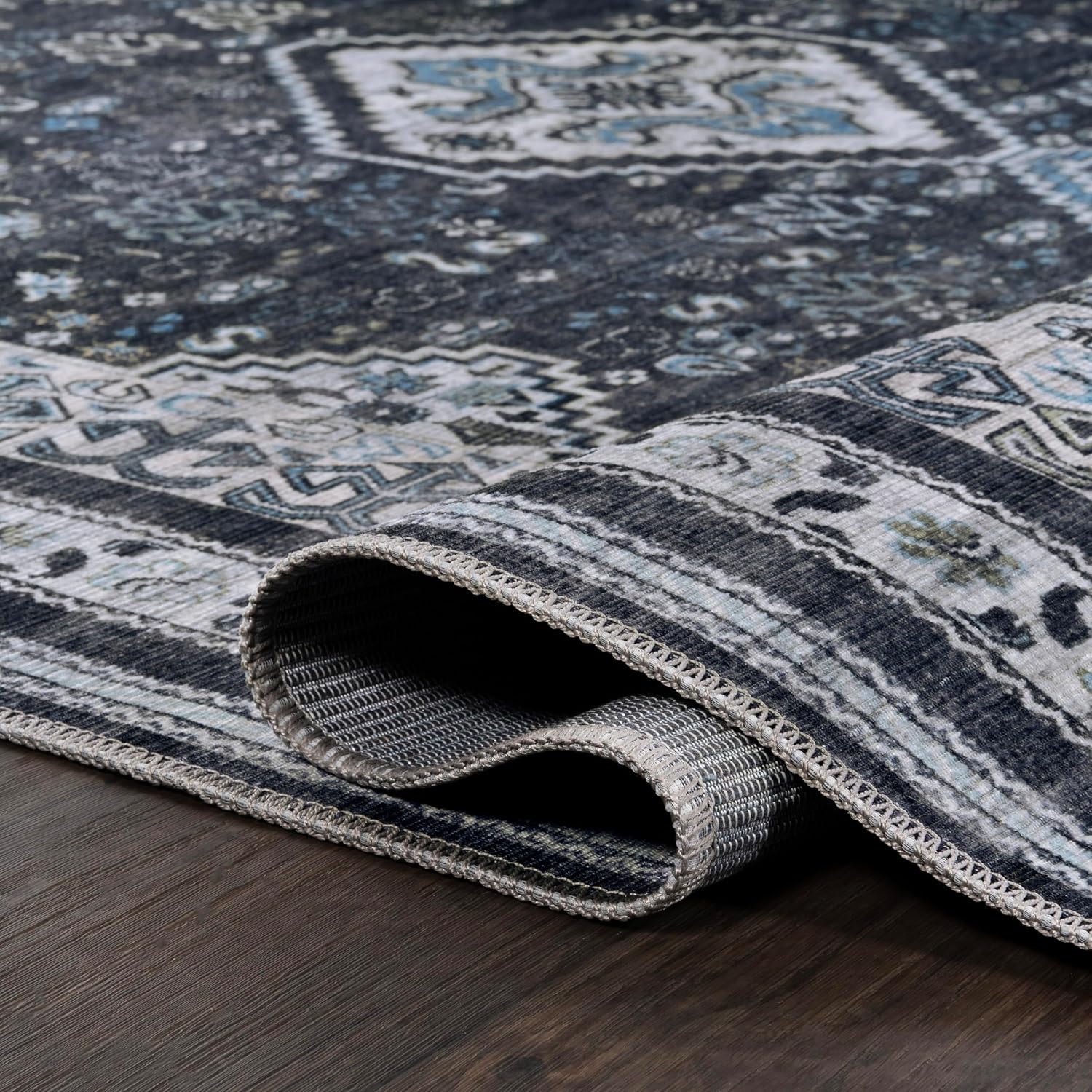JONATHAN Y Machine Washable Indoor Area Rug 3X5 Navy/Light Gray, Dalyan Geometric Medallions for Living Room, Bedroom, Kitchen, Office, Easy-Cleaning, Pet-Friendly, Non-Shedding WSH101D-3