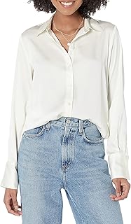 Womens Regular-Fit Satin Button Down Blouse (Available in Plus Size)