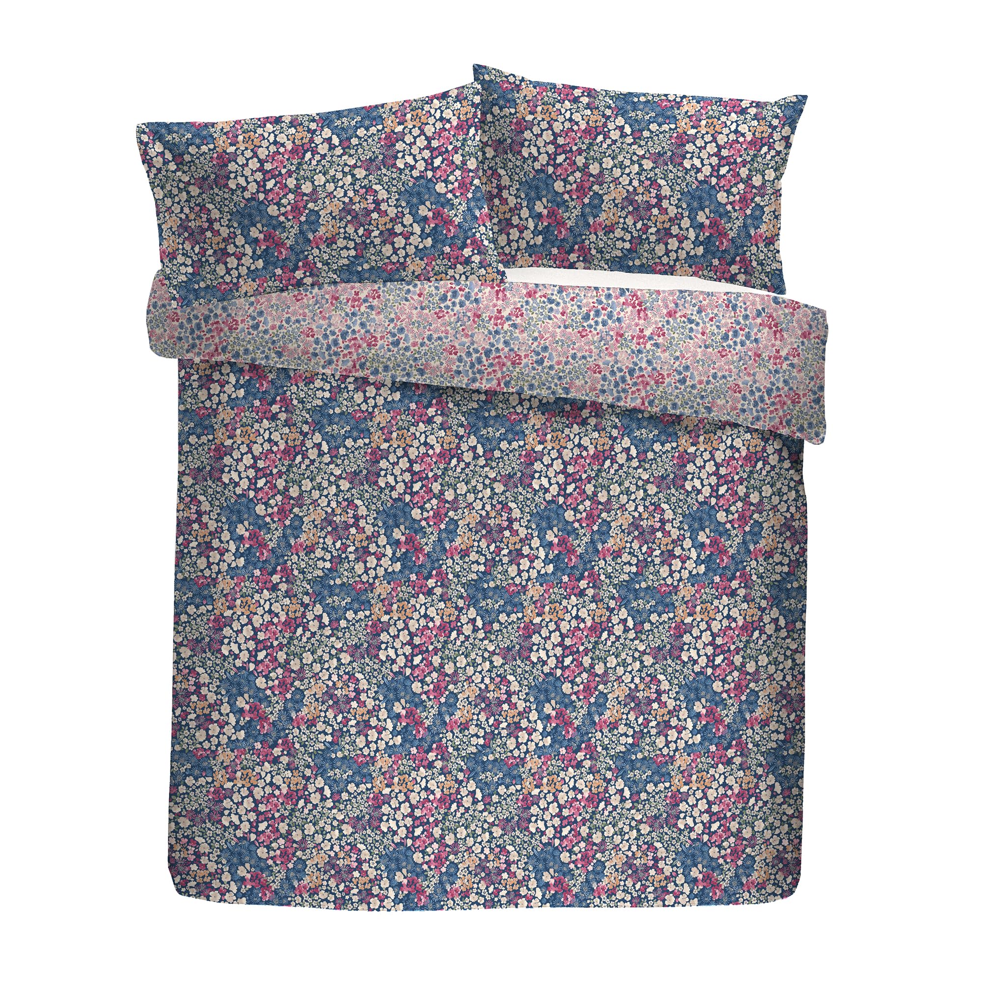 Dreams & Drapes Bessie Single Ditsy Floral Reversible Duvet Cover Set - Navy Polycotton