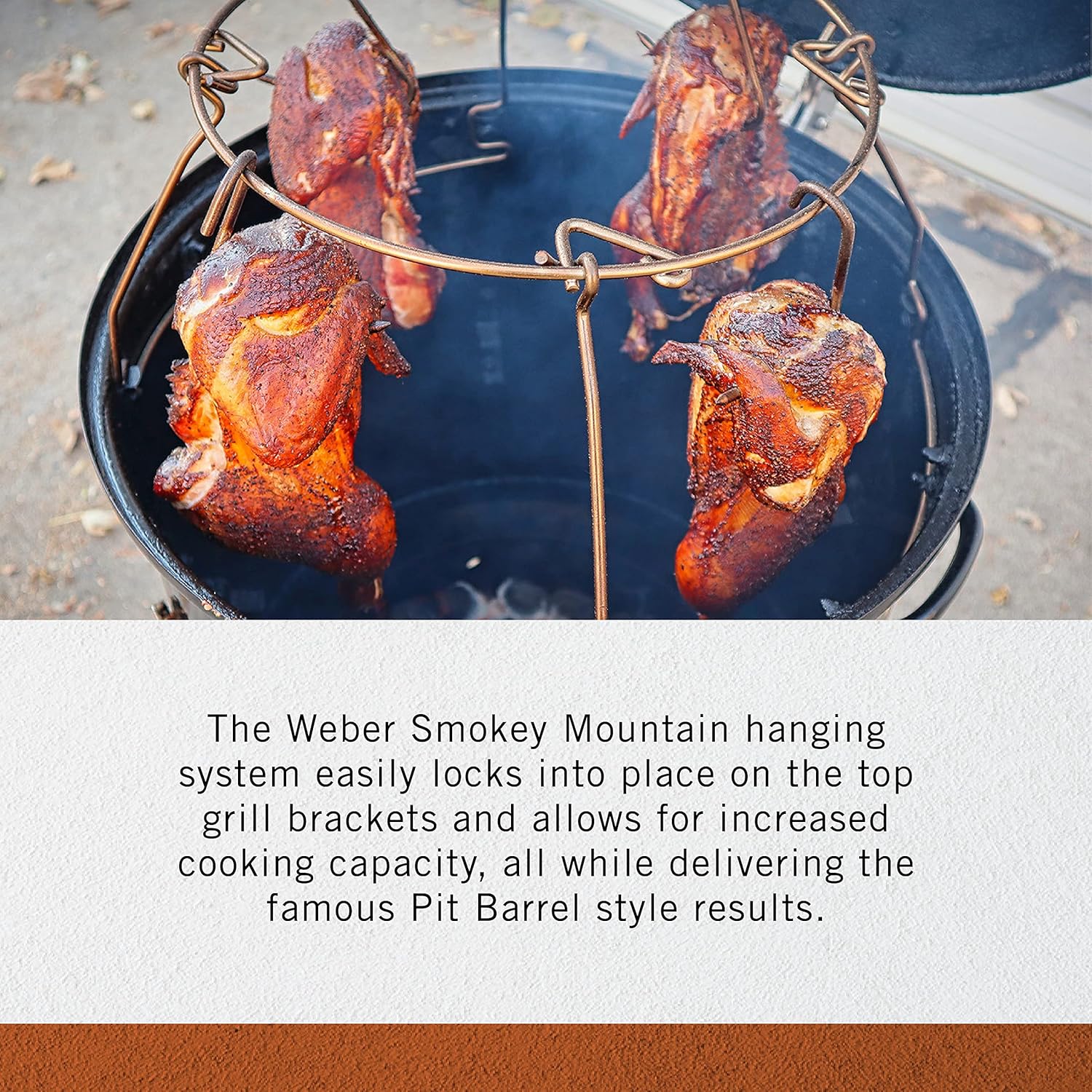 Pit Barrel Cooker Hanging System for 18 Inch Weber Smokey Mountain | Increased Cooking Capacity Hooks | Achieve Pit Barrel Style Results | Compatible Only with 18" Weber Smokey Mountain | Made in USA