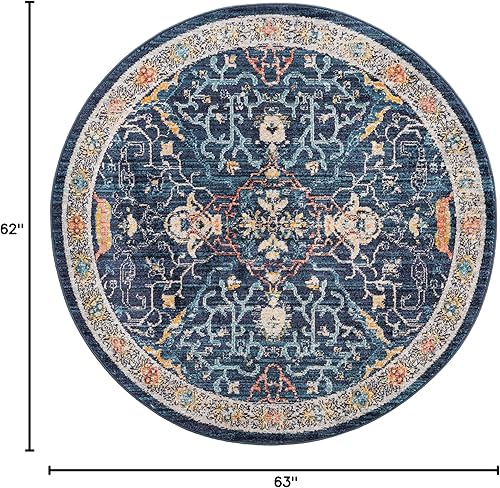 Miniatura 8 de Unique Loom Lola Collection - Alfombra vivacious (7 pies 10 pulgadas, redonda, azul marinoazul claro)